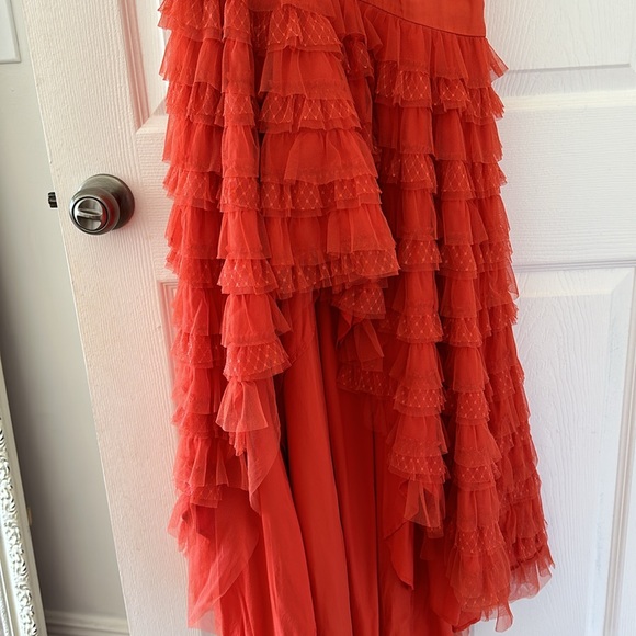 Anthropolgie Let It Be Me Red Orange Ruffle Dress Sz Small - Picture 5 of 8